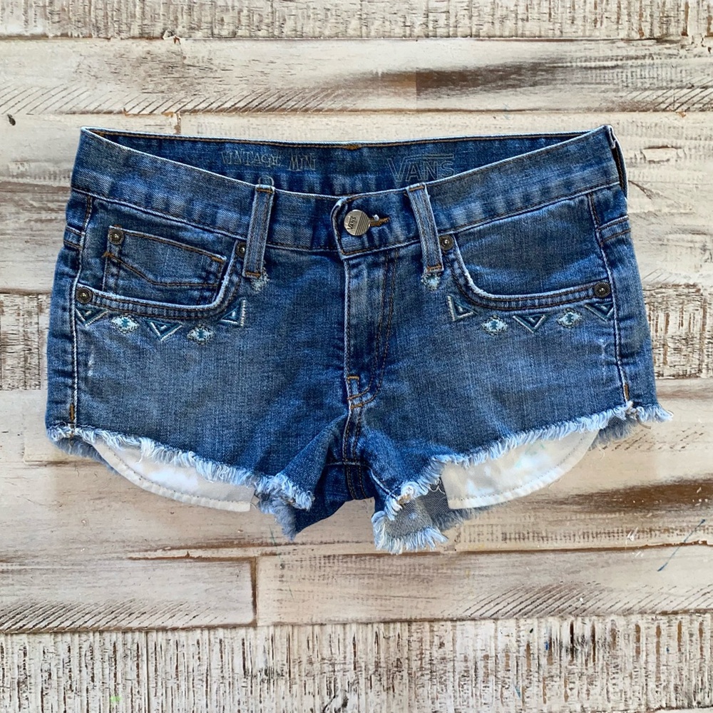 Vans Blue Jean Shorts Distressed Denim